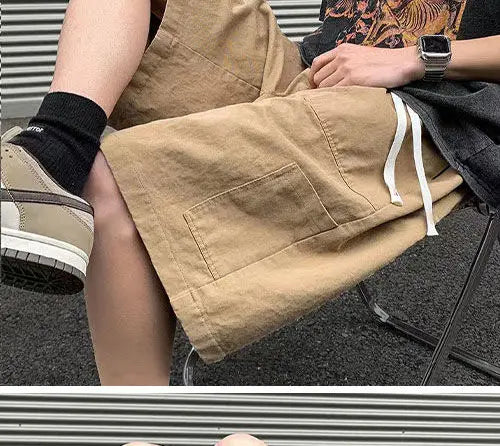 Korean Khaki Cargo Shorts for Men and Women in Summer Y2K Japanese Retro Casual Wide-leg Harajuku Trendy Sports Shorts Street King Limited