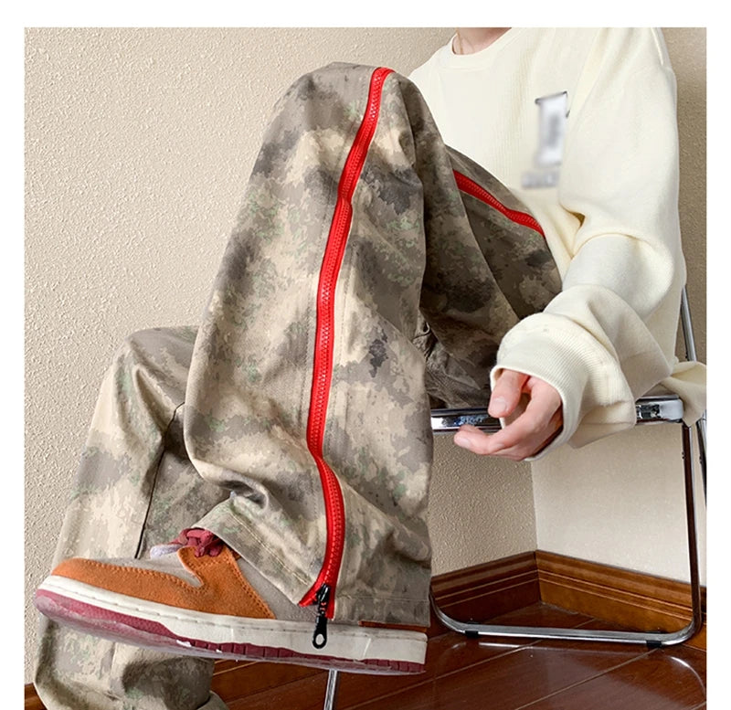 2023 outdoor side zipper camouflage baggy men cargo tracksuit pants overalls hip hop women sport long trousers spodnie dresowe unique cargo style 4088