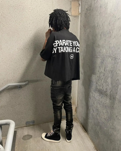 American Gothic trend pattern letter printing oversized short-sleeved T-shirt men's Y2k retro loose casual versatile top Street King Limited