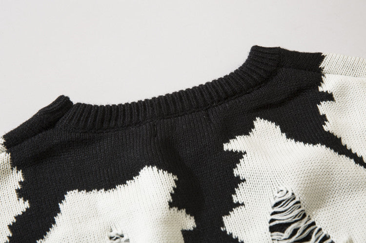 Destroyed Ripped Holes Knitted Sweater Men Pullover Long Sleeve 0-neck Oversize Winter Sweater Harajuku Streetwear Autumn Jumper Street King Limited