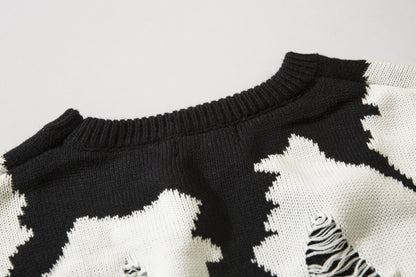 Destroyed Ripped Holes Knitted Sweater Men Pullover Long Sleeve 0-neck Oversize Winter Sweater Harajuku Streetwear Autumn Jumper Street King Limited