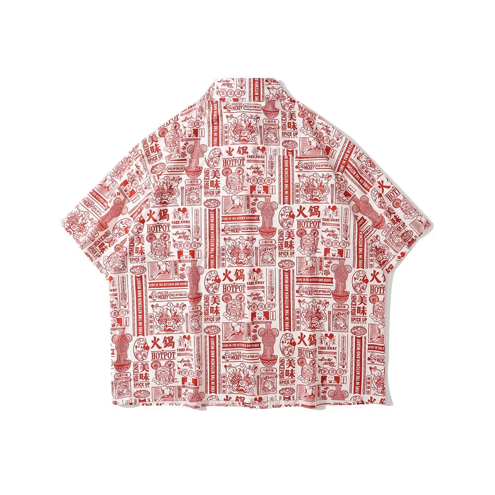Dark Icon Full Printed Oversized Shirt for Men Summer Loose Men's Shirts Male Top Black Red Street King Limited