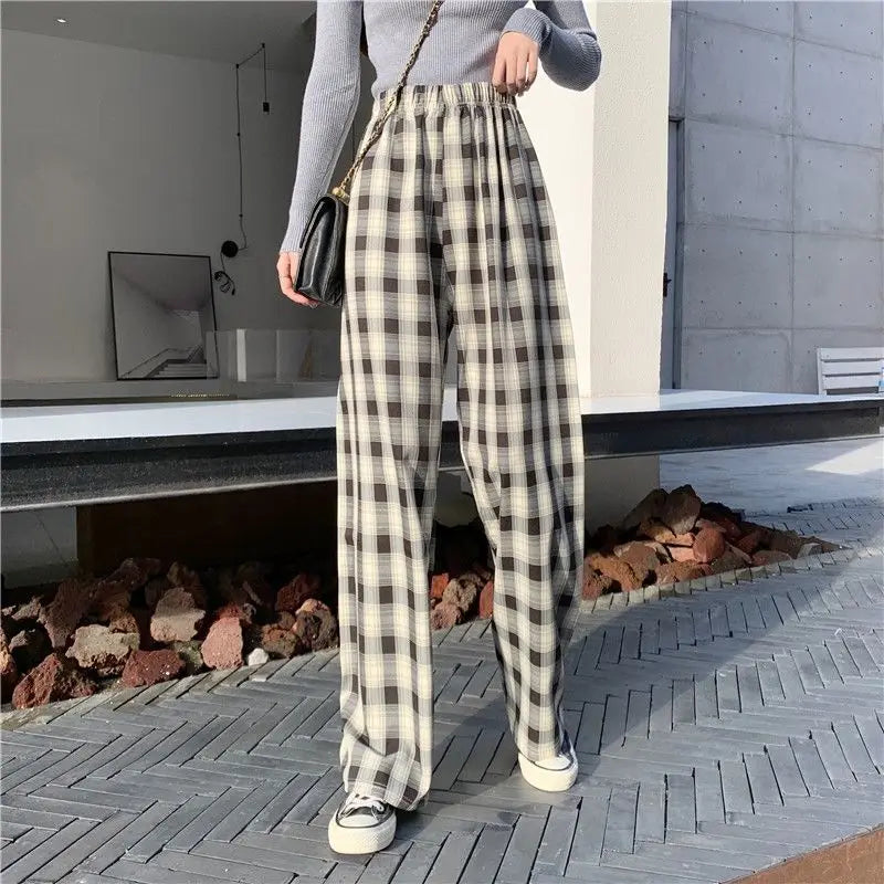 Checkered Pants Plaid Women's Free Shopping Loose Straight Wide-leg Wild Straight Casual Plaid Street King Limited