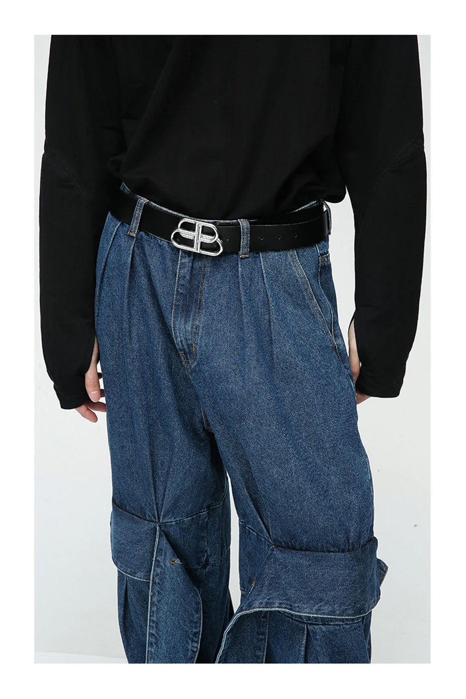 men fashion baggy jeans irregular patchwork loose straight denim pants 2023 new man blue casual oversized jeans trouser unique jeans style 949