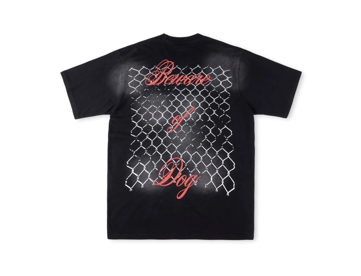 24SS HS Brand Fashion Beware Of Dog Tee High-Street Retro Washed Print Cotton Short Sleeve Tops T-Shirt Street King Limited