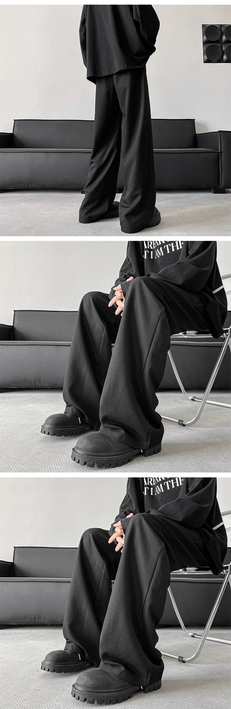 blue gray black elastic waist suit pants men fashion society pants korean loose straight casual pants mens office trousers unique default style 1129