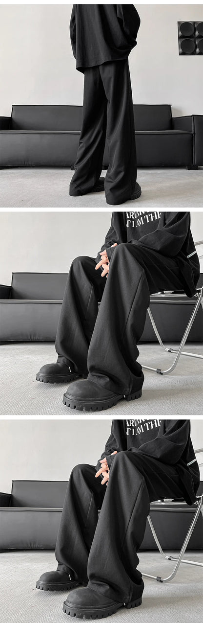 blue gray black elastic waist suit pants men fashion society pants korean loose straight casual pants mens office trousers unique default style 1129