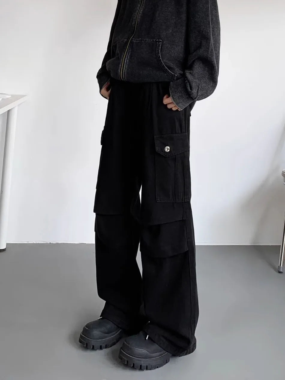 American Tie Dye Cargo Pants Mens Autumn Vintage High Street Straight Leg Trousers Casual Multi Pocket Loose Overalls Male Street King Limited