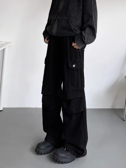 American Tie Dye Cargo Pants Mens Autumn Vintage High Street Straight Leg Trousers Casual Multi Pocket Loose Overalls Male Street King Limited