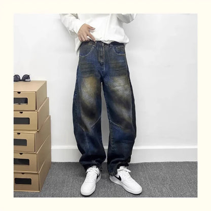 autumn hip hop graffiti painted baggy jeans mens y2l streetwear wide leg denim pants punk fashion distressed gradient jean unique jeans style 276