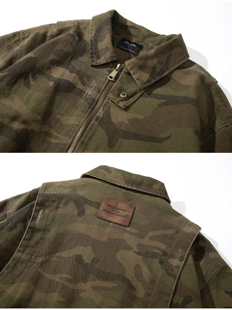 camouflage cargo motorcycle jacket men streetwear hip hop fashion retro loose casual short bomber jacket girl boyfriend coat military streetwear pants