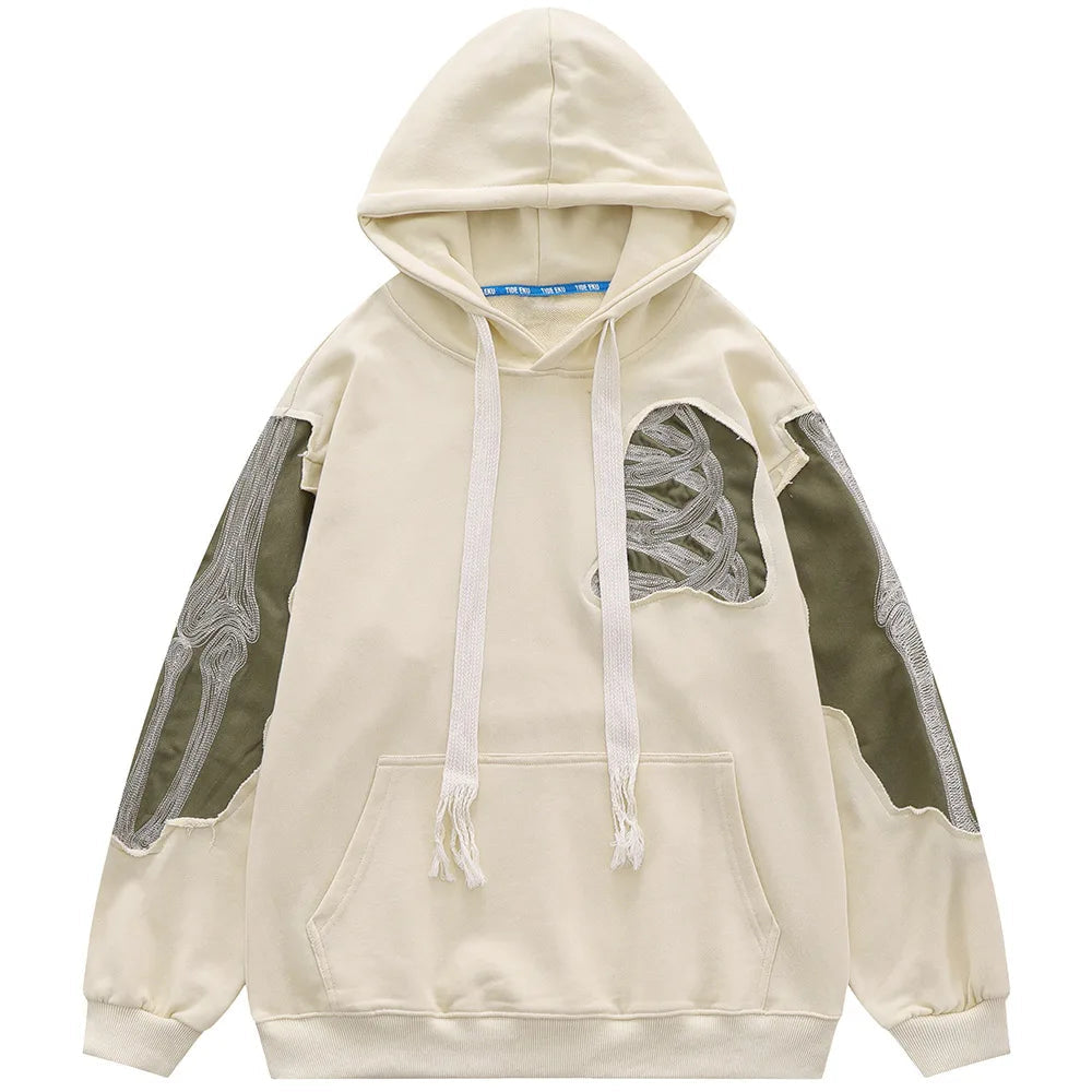 Aolamegs Men Streetwear Hip Hop Hoodie Funny Skull Ripped Patchwork Embroidery Long Sleeves Pullover Autumn Casual Harajuku Tops Street King Limited