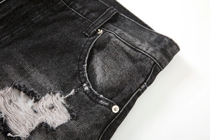 Hip Hop Washed Knee Hole Baggy Wide Leg Casual Jeans for Men Y2K Ripped Loose Distressed Denim Trousers Oversized Cargo Pants Street King Limited