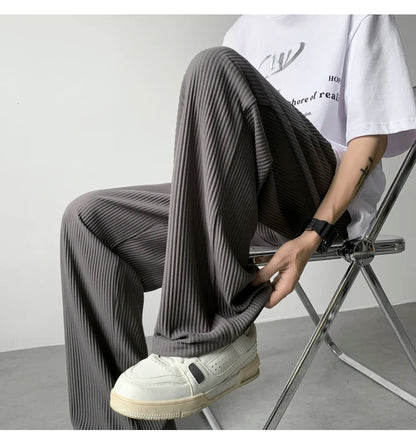 summer pleated pants men fashion oversized ice silk pants men japanese streetwear hip hop loose straight pants mens trousers unique default style 1252