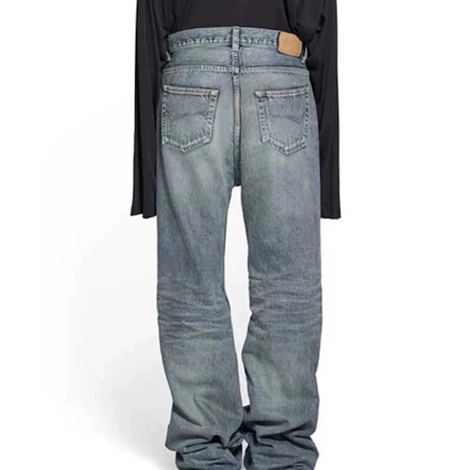 mens blue flared jeans fashion designer loose denim pants 2024 new fashion casual jeans trousers stacked flare jeans
