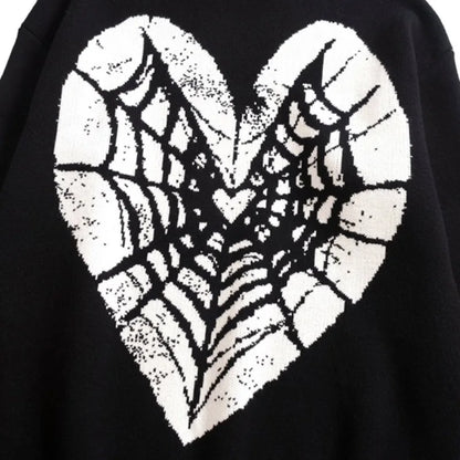 Hip Hop Knitted Sweater Men Winter O-neck Anime Spider Web Pattern Pullover Streetwear Casual Loose Sweater Warm Jumper Knitwear Street King Limited
