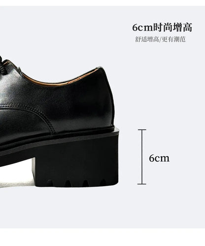 Men High Quality Genuine Leather Streetwear Fashion Casual Hip Hop Derby Shoes Cow Leather Rubber Foam Sole High Heels Shoes Street King Limited