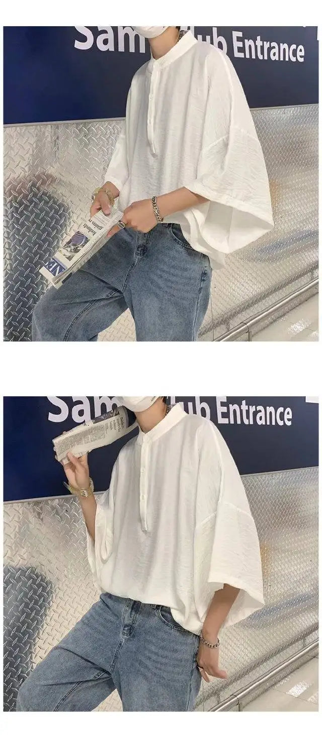 Summer Short Sleeved Shirt Men Oversized Fashion Black White Shirt Men Streetwear Korean Loose Pullover Shirt Mens Casual Shirts Street King Limited
