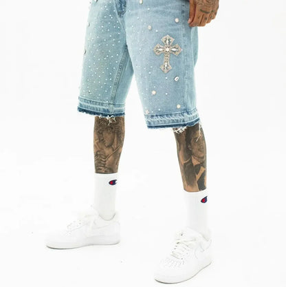 Denim Gym Shorts Men Women Y2K Hip Hop Retro Rhinestones Streetwear Shorts Gothic Baggy Jeans High Waist Basketball Shorts Street King Limited