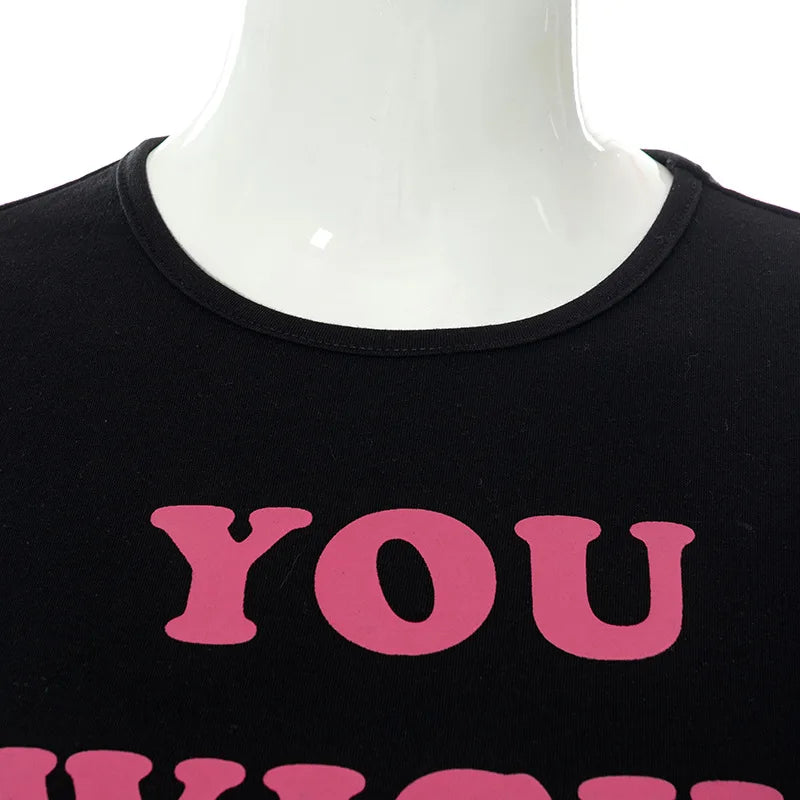 Aesthetic Fashion 2000S Cute Pink Letter Print Black Baby Tee Y2K Clothes Streetwear Vintage Short Sleeve Crop Top Women T-shirt Street King Limited