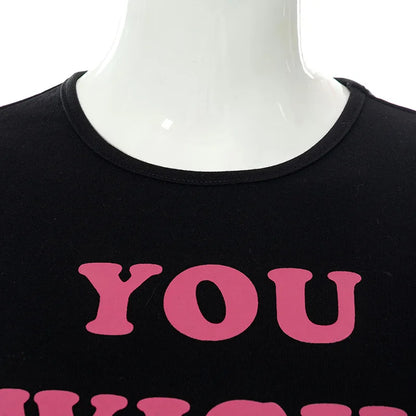 Aesthetic Fashion 2000S Cute Pink Letter Print Black Baby Tee Y2K Clothes Streetwear Vintage Short Sleeve Crop Top Women T-shirt Street King Limited