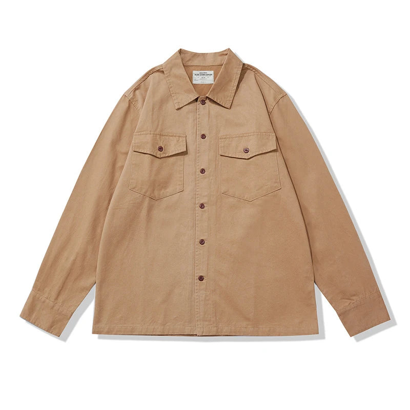 Amekaji Vintage Long Sleeve Cargo Shirt Men Kahki Lapel Multi-pocket Thick Tooling Shirt Autumn Engineer Workwear Cardigan Tops Street King Limited
