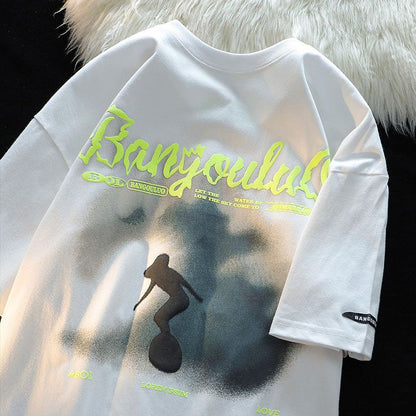 American Fashion Short Sleeve Graphic T-shirt for Men and Women Summer High Street Loose Casual Personality Couple Hip Hop Top Street King Limited