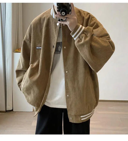 corduroy baseball jacket mens spring ins fashion brand sports all match jacket spring and autumn korean style trendy jacket top menswear bottoms