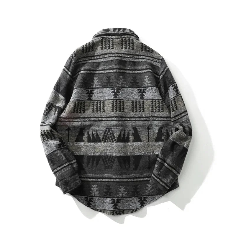 Dark Icon Geometric Stripe Shirts Men Women Long Sleeve Harajuku Woolen Shirts Men Clothing Street King Limited