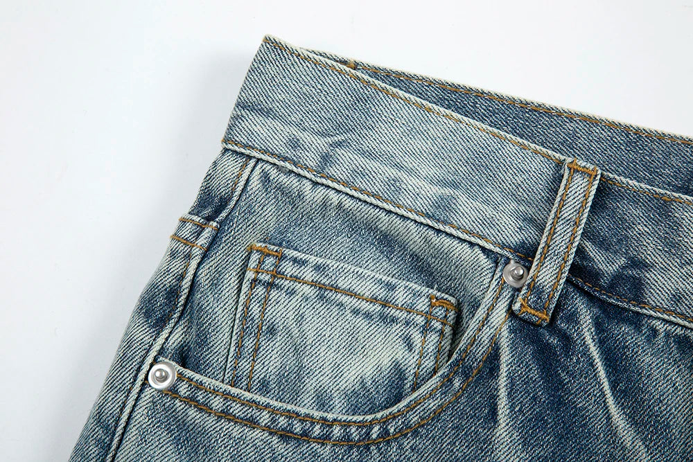 Frayed Hole Damaged Washed Blue Baggy Jeans for Men Y2k Streetwear Straight Casual Denim Trousers Ropa Hombre Loose Cargo Pants Street King Limited