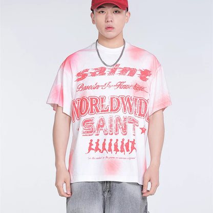Black White Blue SAINT T-shirt Men Woman Good Quality Vintage Cartoon Pattern Printing Loose Casual Top Tees Street King Limited