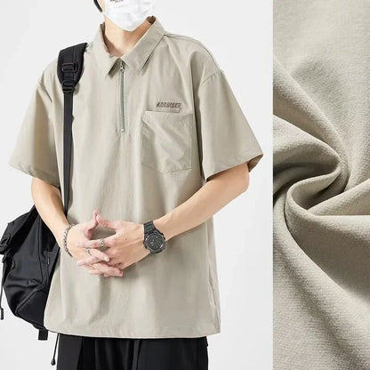 Streetwear Summer Short Sleeve Lapel Polo Shirt Mens Letter Embroidery Zipper Gol Summer Short Sleeve Lapel Polo Shirt Mens Letter Embroidery Zipper Golf Wear 2024 Korean Fashion Streetwear Loose Tee Shirts Fashion Sweater Jacket With Graphic Design For Men