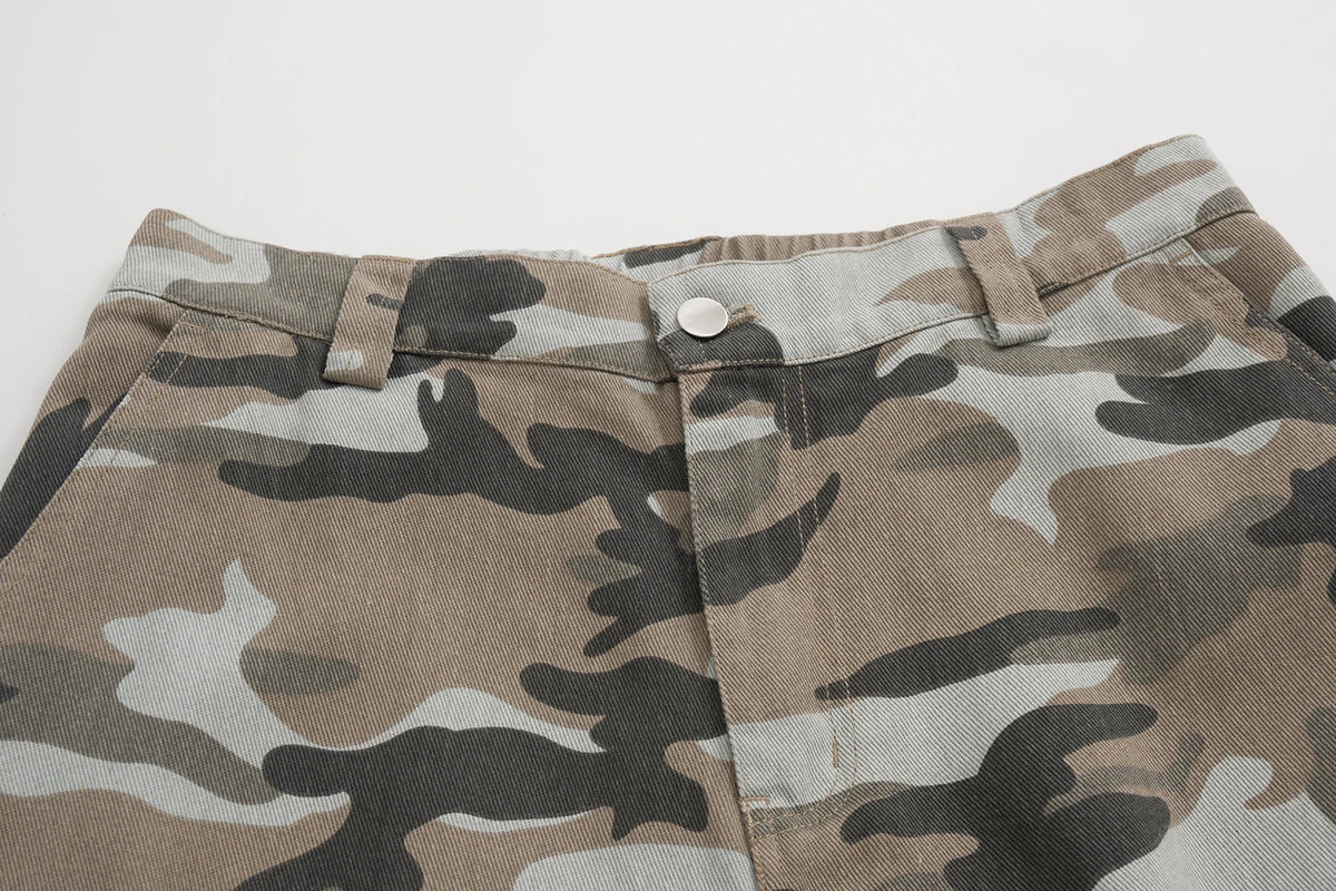 streetwear side pockets camouflage baggy cargo pants men and women straight patchwork casual jeans loose oversize denim trousers combat utility trousers