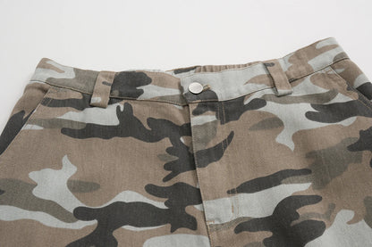 streetwear side pockets camouflage baggy cargo pants men and women straight patchwork casual jeans loose oversize denim trousers combat utility trousers