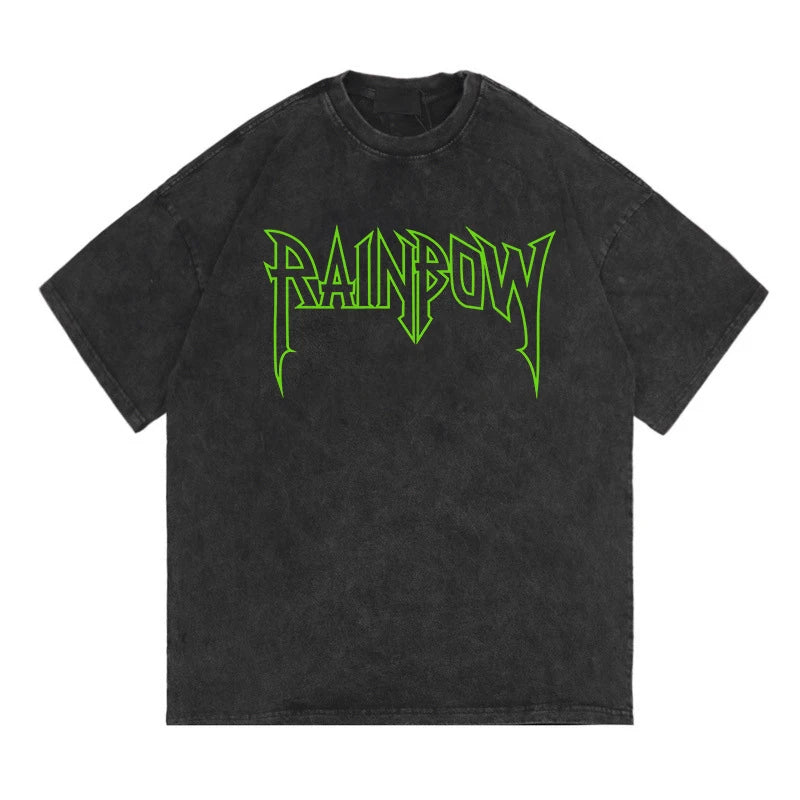 Rainbowtouches Washed Men's T Shirt Vintage Oversized Unisex Dragon Print Design High Street Graphic Fashion Loose Mens T Shirts Street King Limited