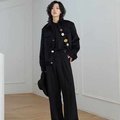 2024 new harajuku mens jacket multi button irregular black fashionable coats multiple pockets loose couple trend outwear y2k relaxed fit trousers
