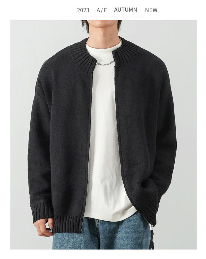 Autumn Solid Solor Zipper Cardigan For Men Letter Printed Crewneck Knitted Sweater Casual Loose Pull Homme Knitwear Jackets Street King Limited