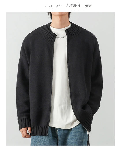 Autumn Solid Solor Zipper Cardigan For Men Letter Printed Crewneck Knitted Sweater Casual Loose Pull Homme Knitwear Jackets Street King Limited
