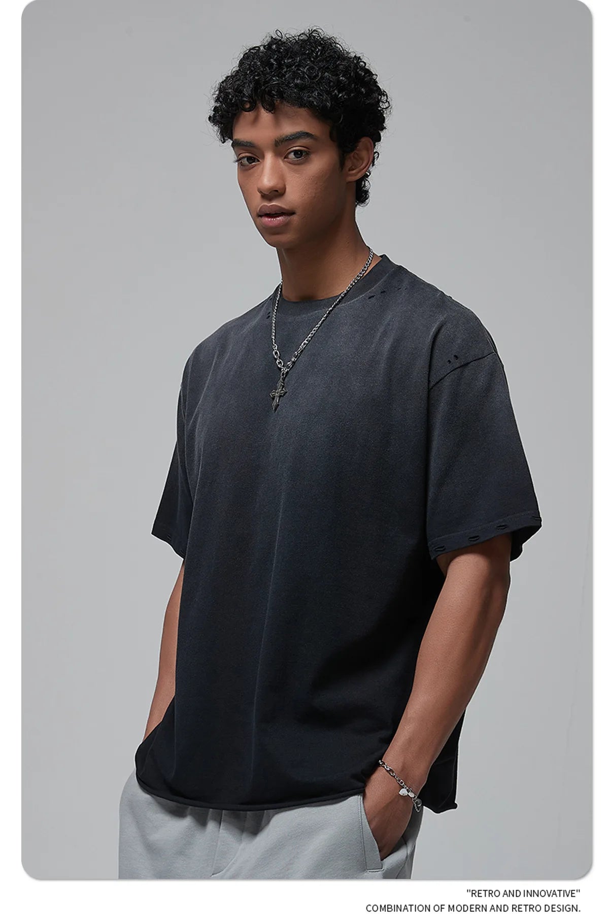 2024 Spring Summer New in Tops Tees Trendy Spray Dye Cut Damaged Washed Y2k Clothes Men's Short Sleeved T-shirt Oversized Street King Limited