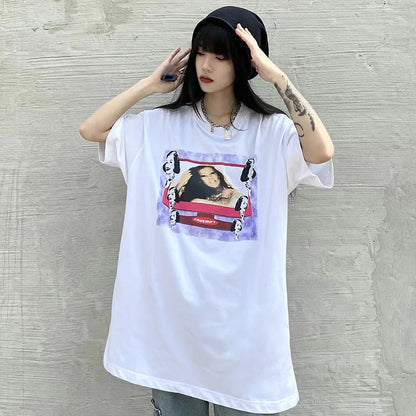 C.E T-shirts Men Woman Good Quality Cotton Casual Loose Vintage Abstract Face Printing Summer O-Neck CAVEMPT Top Tee Street King Limited