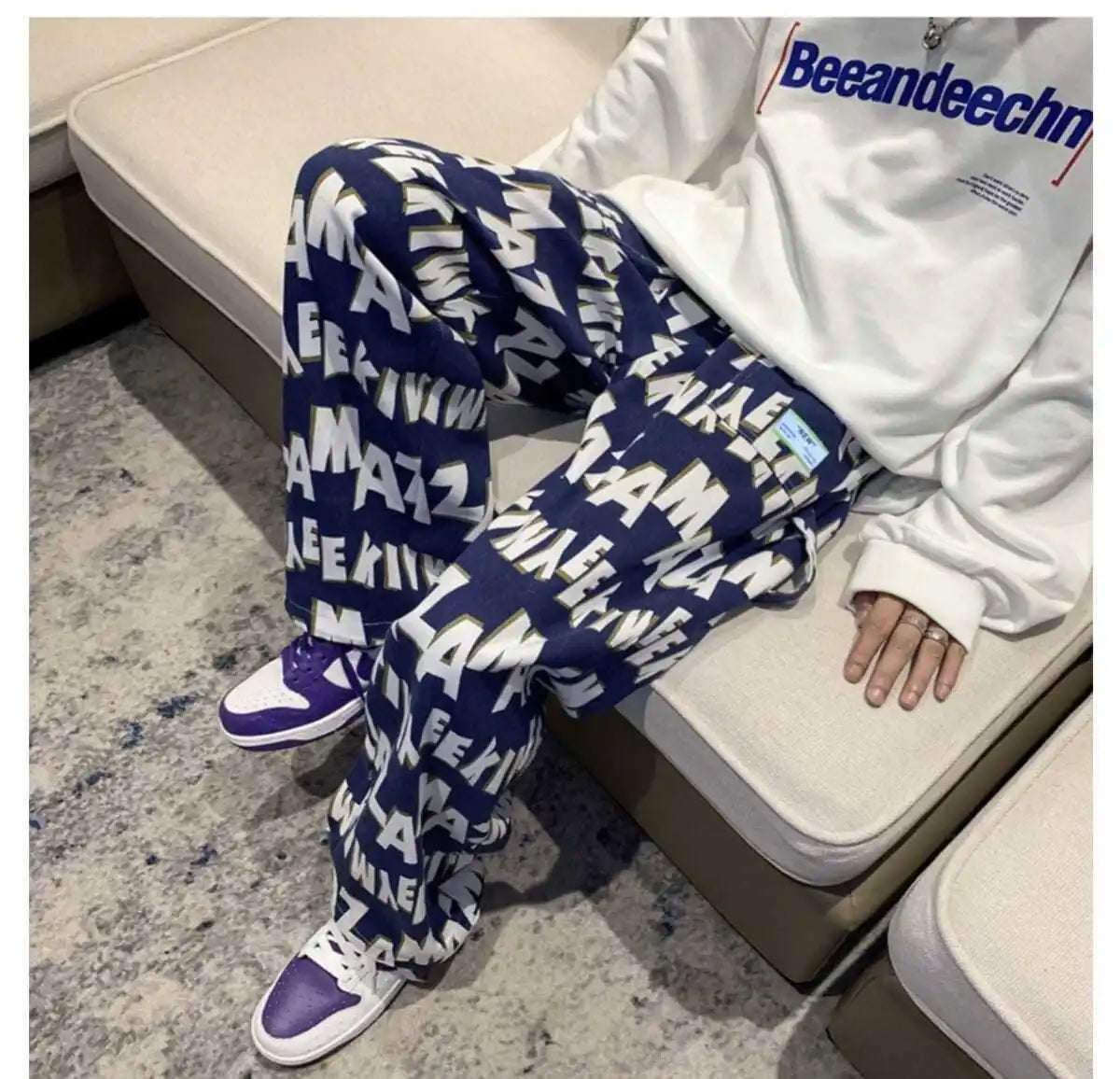 Letter wide-leg pants for men and women in autumn and winter plus velvet high-waisted loose long and short straight pants tops Street King Limited
