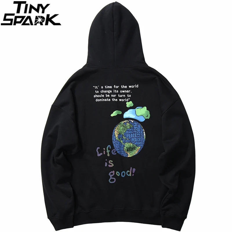 2023 Hip Hop Streetwear Hoodies Sweatshirt Globe Print Men Harajuku Pullover Hoodie Winter Fleece Cotton Autumn Sweatshirt Loose Street King Limited