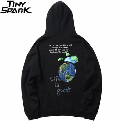 2023 Hip Hop Streetwear Hoodies Sweatshirt Globe Print Men Harajuku Pullover Hoodie Winter Fleece Cotton Autumn Sweatshirt Loose Street King Limited