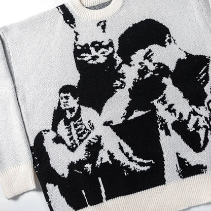 Hip Hop Punk Knitted Oversized Sweater Mens Autumn Winter O-neck Long Sleeve Pullover Streetwear Unisex Loose Sweaters Clothing Street King Limited