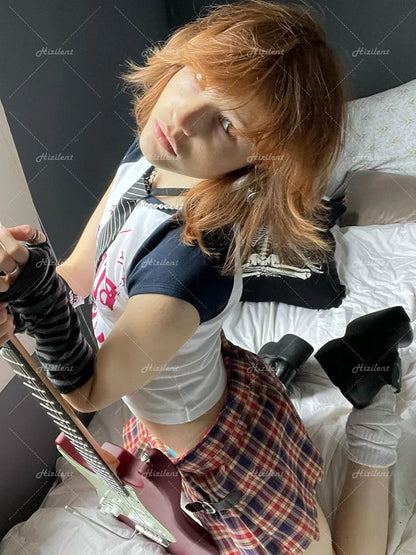 Kawaii Graphic Women Crop Tops Harajuku baby tee Y2K Goth Short Sleeve Streetwear Print Clothes T-shirt emo scene Vintage Grunge Street King Limited