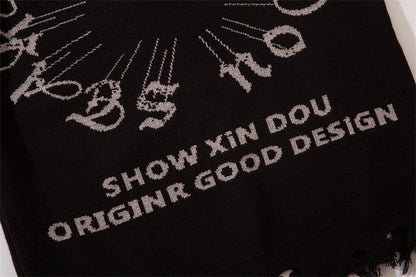 Half High Collar Goth Women Men Sweaters Oversized Long Sleeve Knitted Pullovers Y2k Men Ripped Sweater Harajuku Streetwear Tops Street King Limited