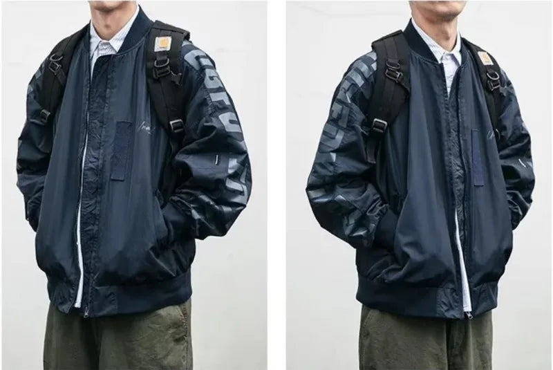 japanese trendy charge jacket mens american pilot windproof tooling coats thin loose letter printed unisex baseball jersey unique default style 2273