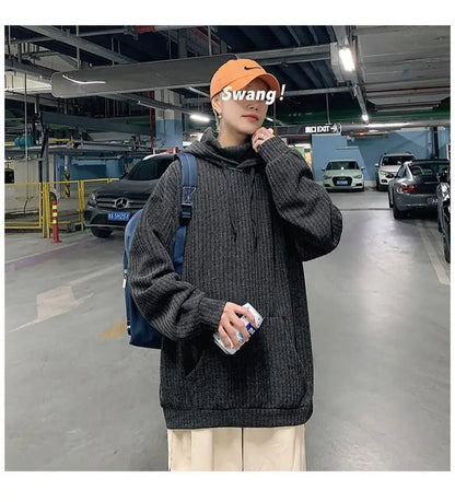 Retro knitted sweatshirt men's Japanese fashion brand ins spring and autumn hooded jacket Hong Kong style outer wear y2k top emo Street King Limited