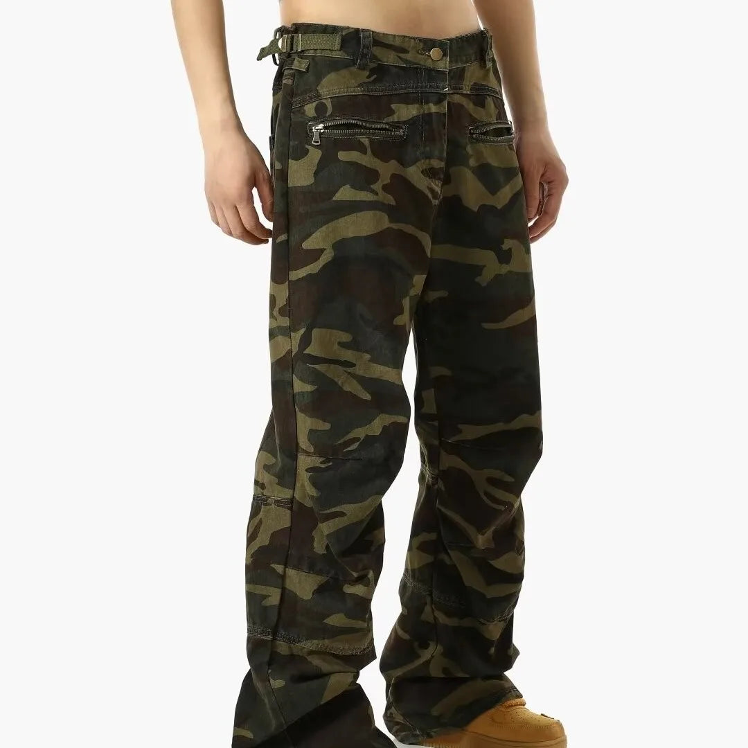 2024 High Street Mens Camouflage Straight Leg Jeans American Trend Tooling Denim Pants Zipper Multiple Pockets Cowboy Trousers Street King Limited