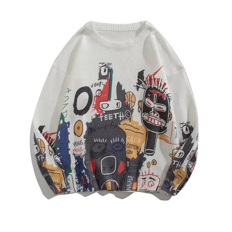 Rainbowtouches Men Sweaters High Street Graffiti Crew Neck Trendy Vintage Knitted Sweater Spring And Autumn Mens Clothing Street King Limited